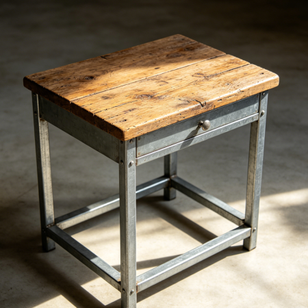Industrial-Style Small Vanity with Steel Frame and Reclaimed Wood Top